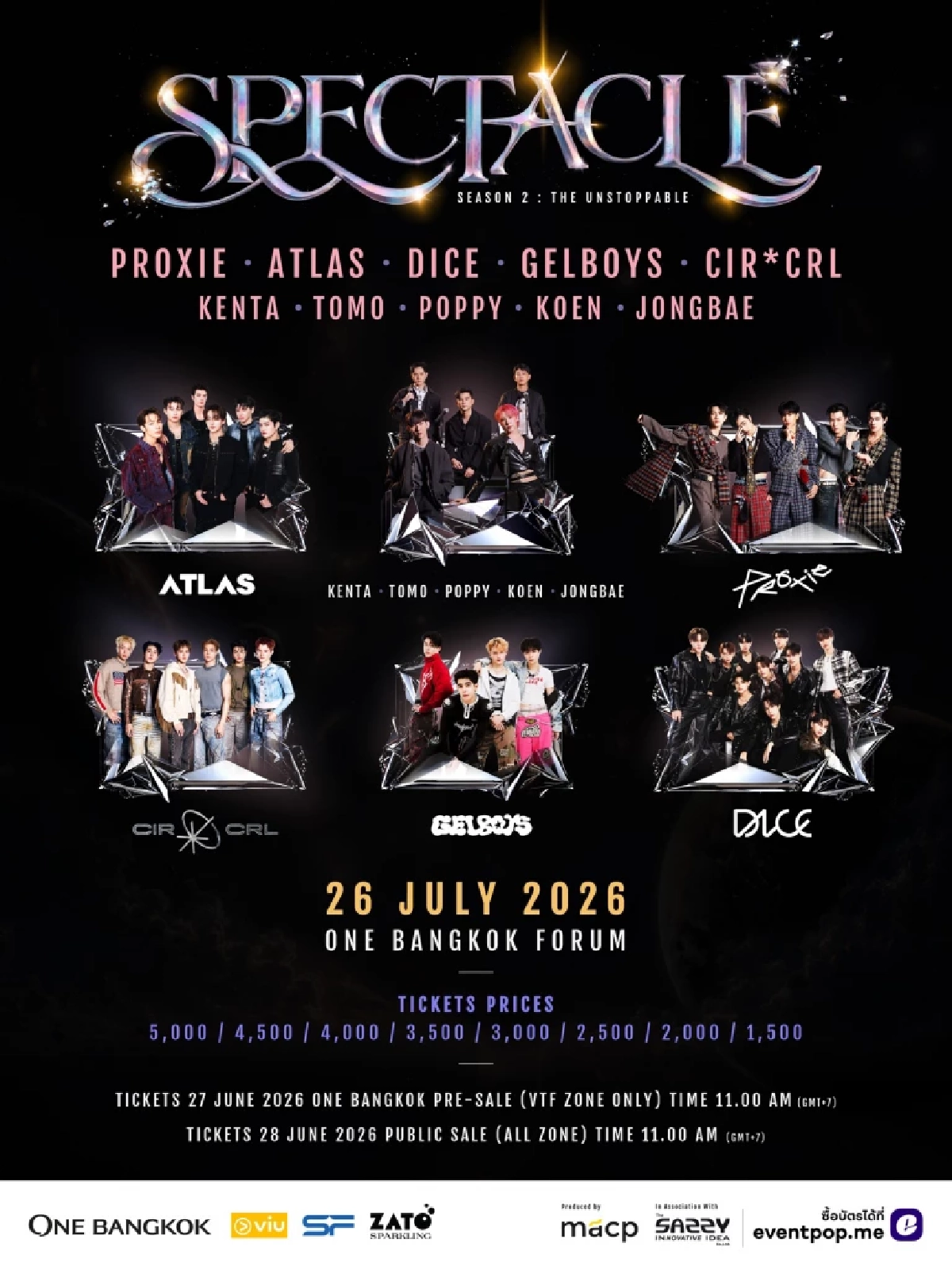 ไลน์อัพ "SPECTACLE CONCERT 2  รวม 6 บอยกรุ๊ปตัวท็อปจากทุกเจนฯ