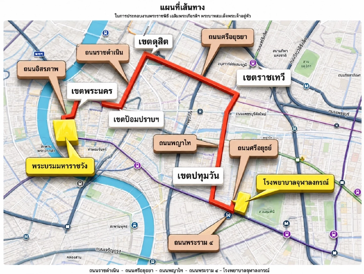เปิดเส้นทางคลื่อนขบวนเชิญพระศพ "เจ้าฟ้าพัชรกิติยาภาฯ"