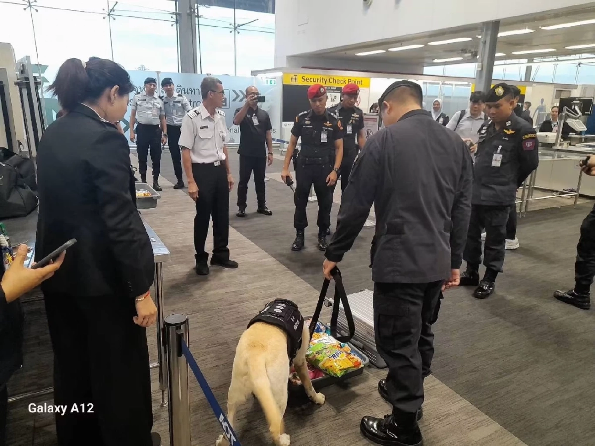 บก.สปพ. นำสุนัขตำรวจ K9 ตรวจค้นสัมภาระ ประเดิมไฟลต์แรกเมลเบิร์น