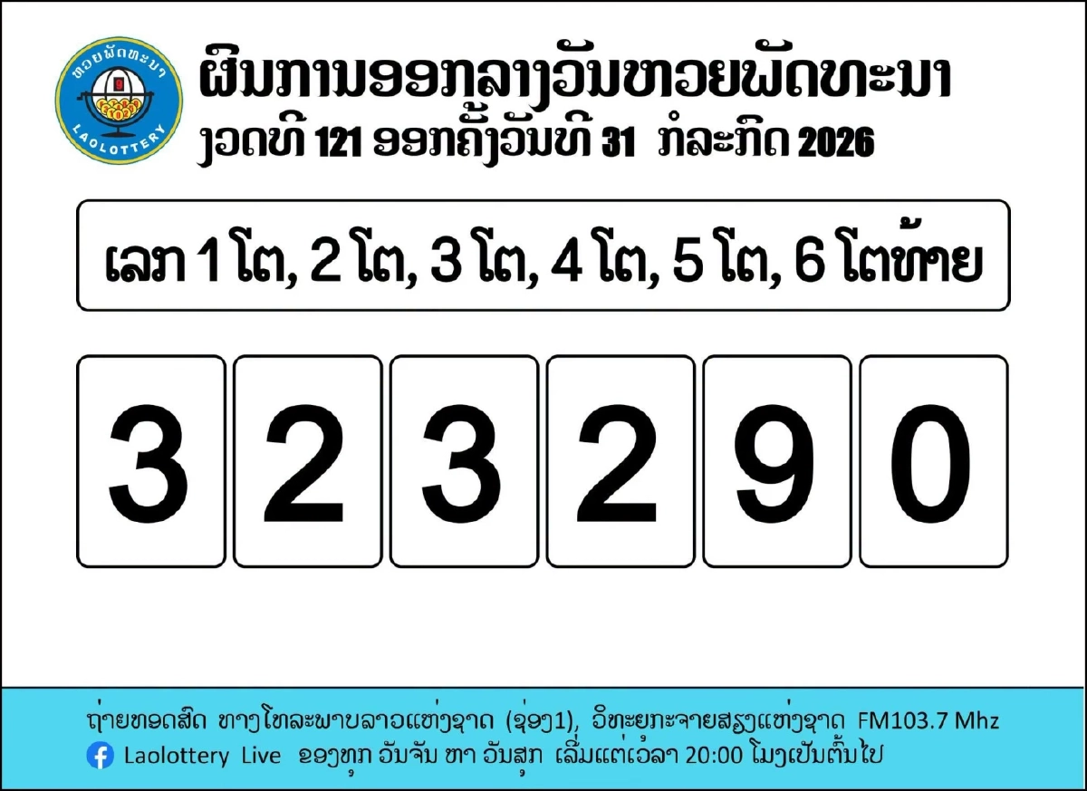 หวยลาววันนี้ 31/07/69 ถ่ายทอดสดหวยลาว หวยลาวพัฒนา 31 กรกฎาคม 2569