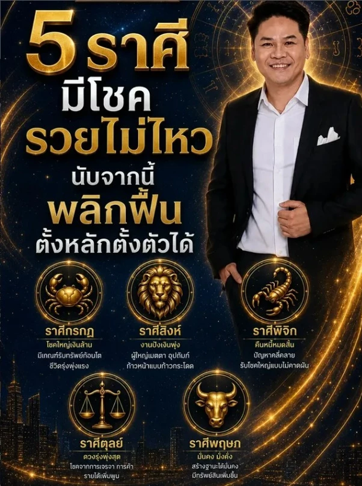 5 ราศีดวงพุ่งแรง! เตรียมรับโชคใหญ่ รวยไม่ไหว พลิกชีวิตตั้งหลักได้