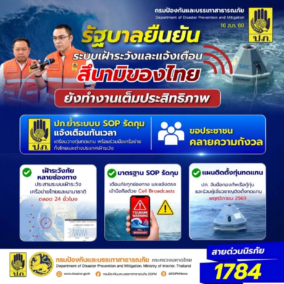 "เจเศรษฐ์" ยัน ระบบเตือนภัยสึนามิทำงานปกติ แม้ทุ่นบางจุดไม่ส่งข้อมูล
