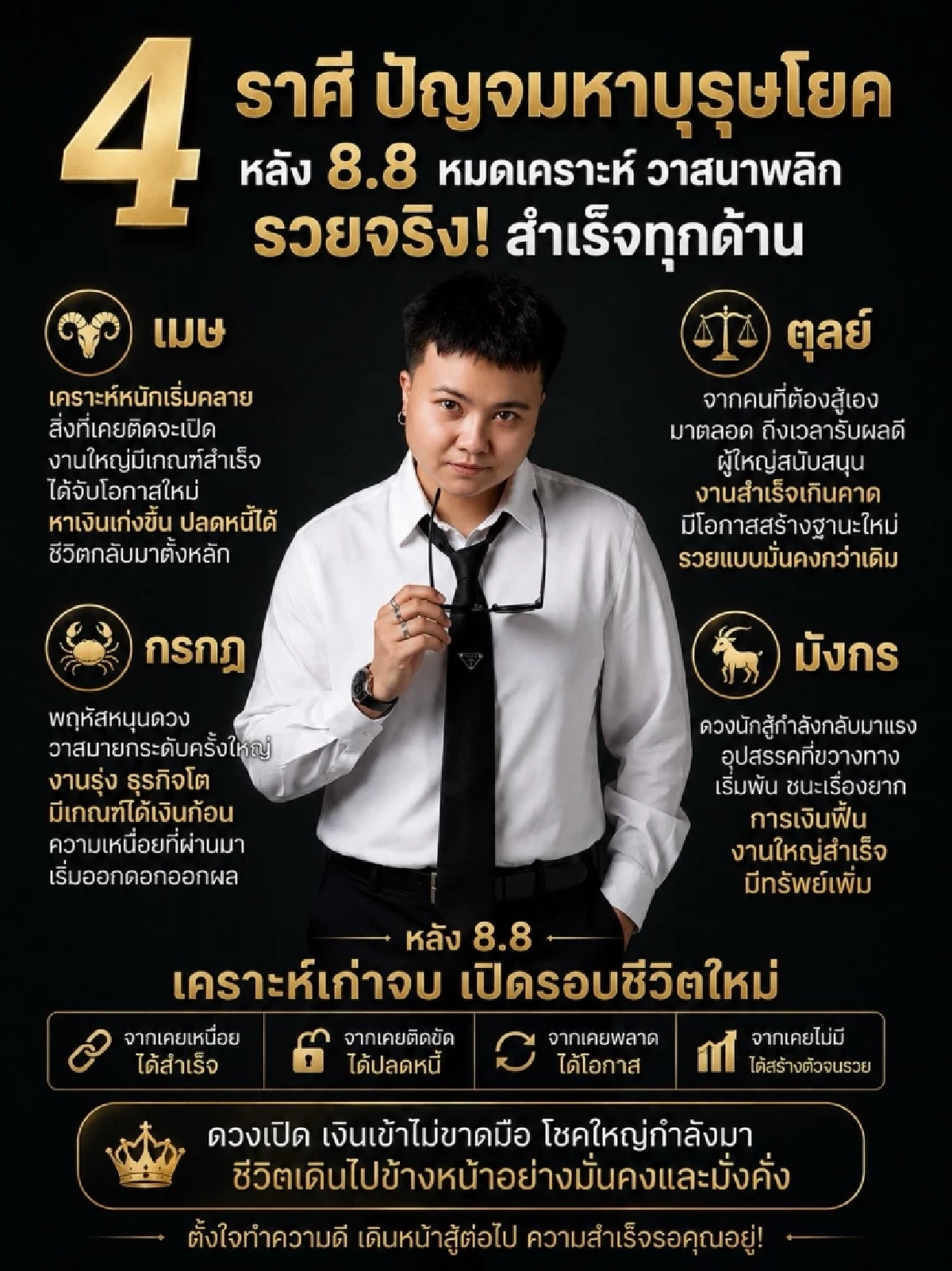 4 ราศี 'ปัญจมหาบุรุษโยค' หมดเคราะห์ วาสนาพลิก รวยจริง สำเร็จทุกด้าน