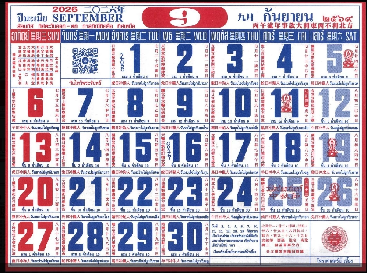เลขเด็ด 1/09/69 ปฏิทินจีน ส่องเลขมงคล โค้งสุดท้ายมาเรียงจัดเต็มตา