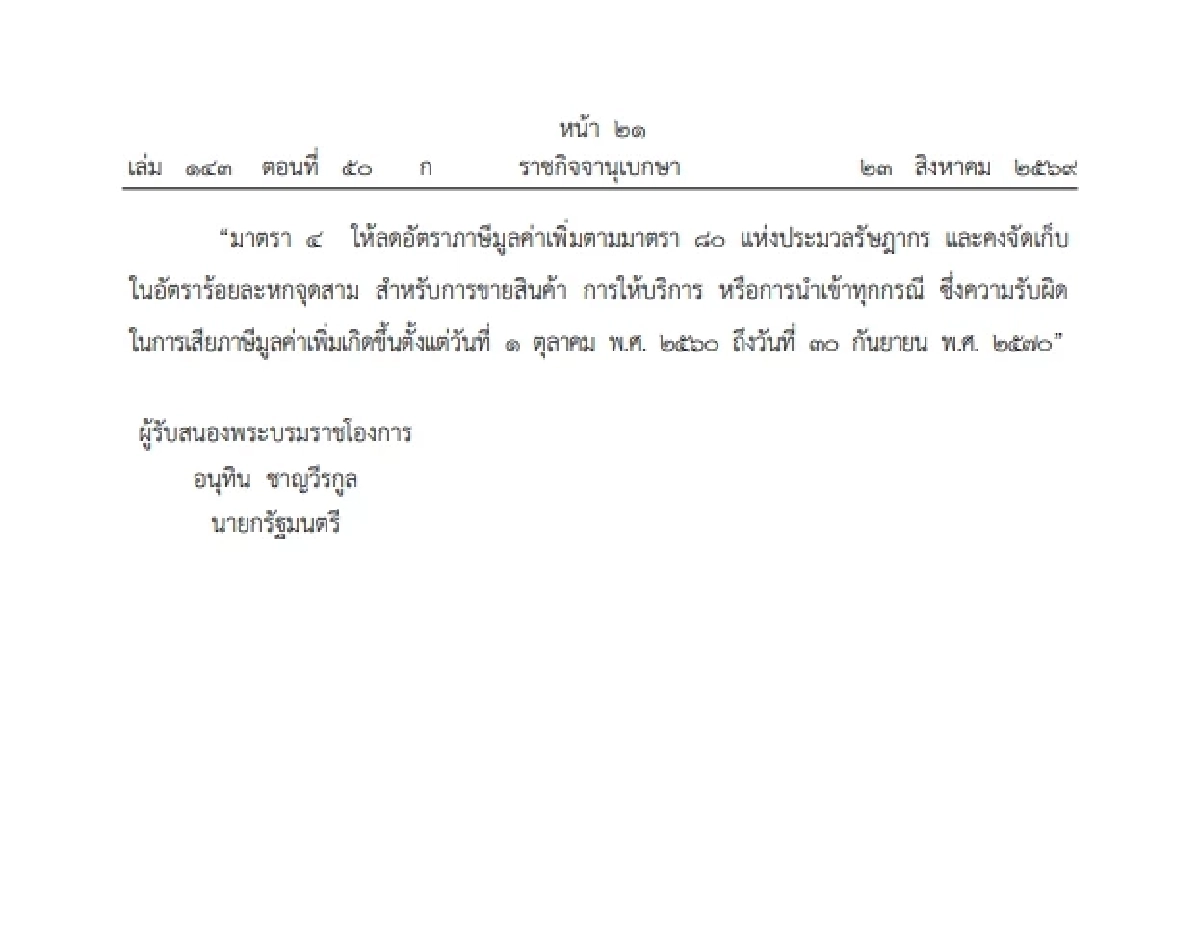 เฮ! ตรึง VAT 7% ยาวอีก 1 ปี สกัดของแพง-อุ้มค่าครองชีพถึง ก.ย. 70