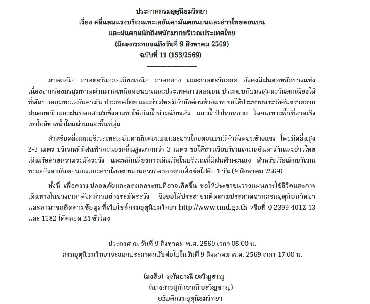  พายุไต้ฝุ่น 'ดอลฟิน' 9 ส.ค. สภาพอากาศไทย 11 จังหวัดเหนือ ไม่รอดฝนถล่มแรง