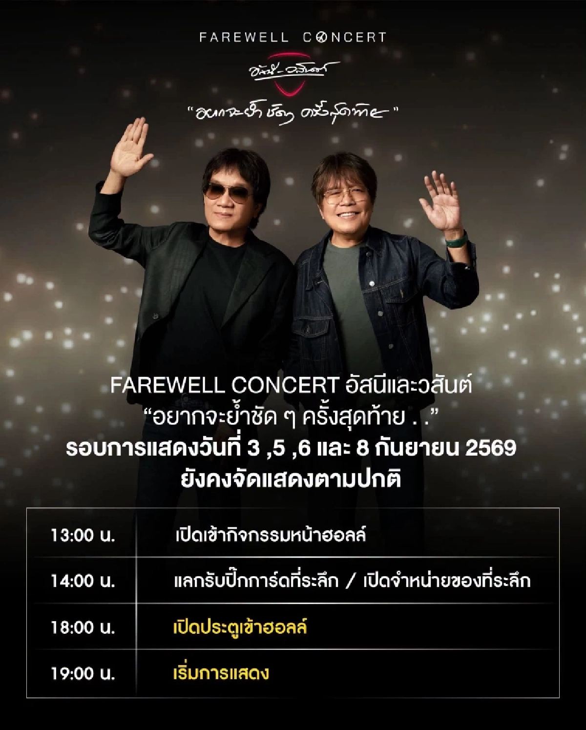 ประกาศเลื่อนคอนเสิร์ต "อัสนี–วสันต์" เหตุพื้นยุบ สรุปการแสดงมีวันไหนบ้าง?