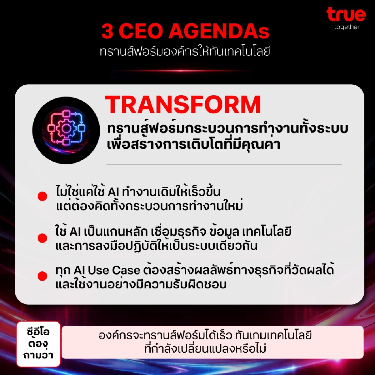 โจทย์ใหญ่ผู้นำธุรกิจ ทรานส์ฟอร์มอย่างไรให้ทันพัฒนาเทคโนโลยี