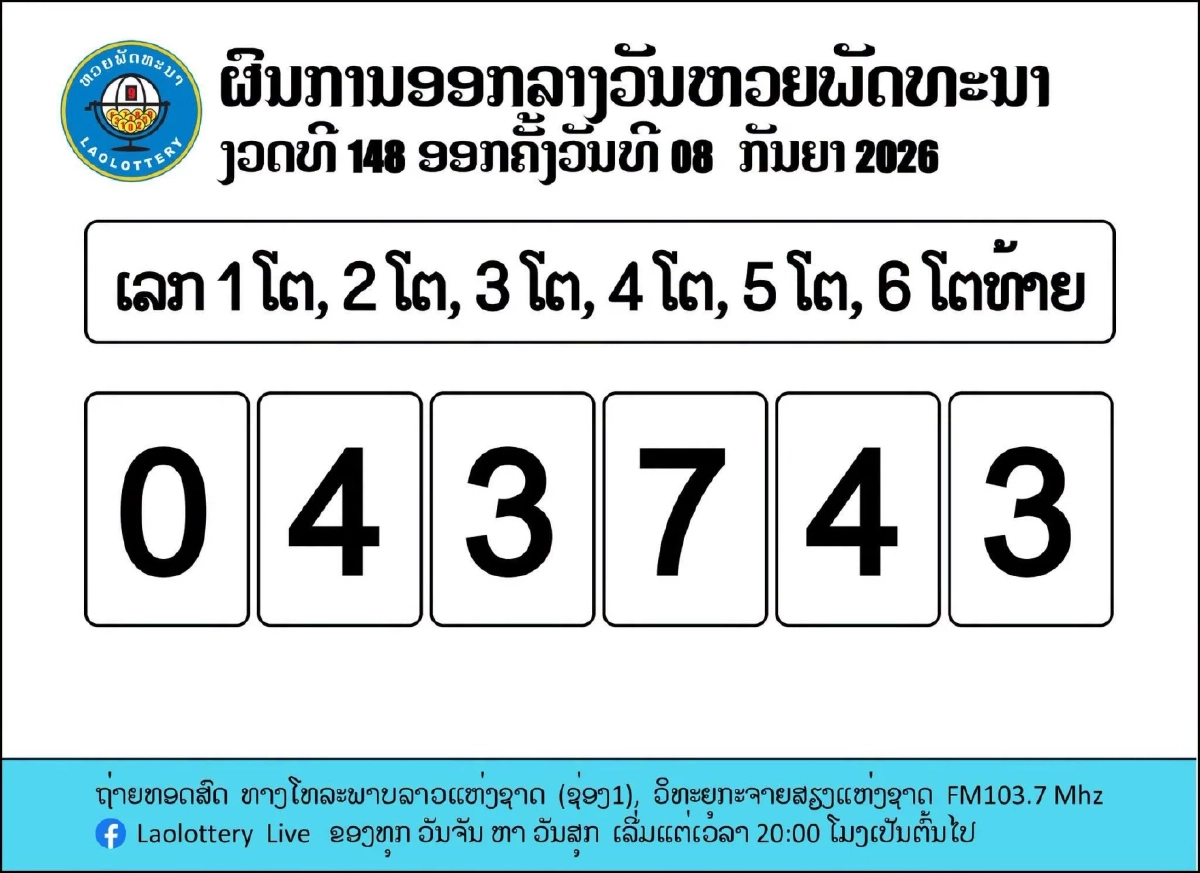 หวยลาววันนี้ 8/9/69 ถ่ายทอดสดหวยลาว หวยลาวพัฒนา 8 ก.ย. 2569