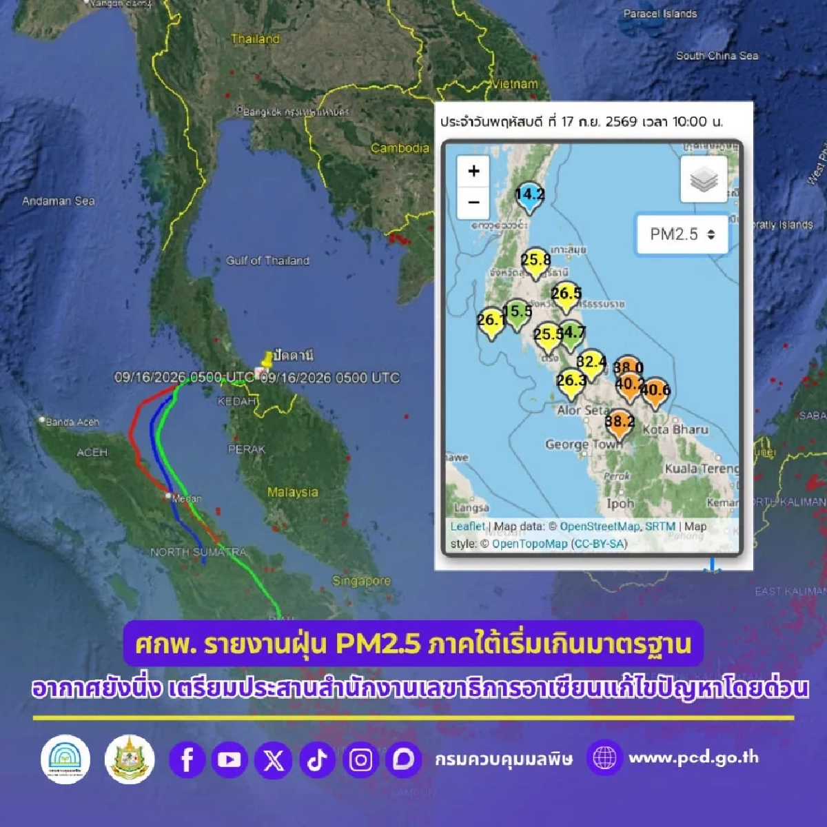กรมควบคุมมลพิษ อัปเดต สถานการณ์ฝุ่น PM 2.5 ภาคใต้ เริ่มเกินมาตรฐาน