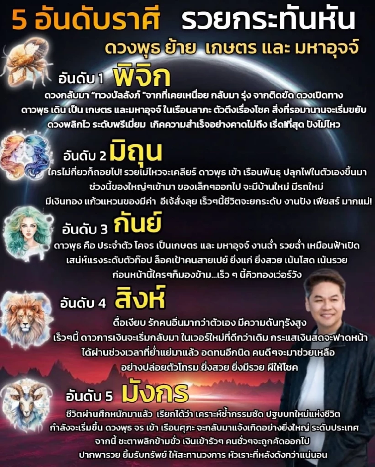 '5 ราศี' รวยกะทันหัน ดาวพุธย้าย เกษตร-มหาอุจจ์ ชะตาพลิก ฟ้าเปิด