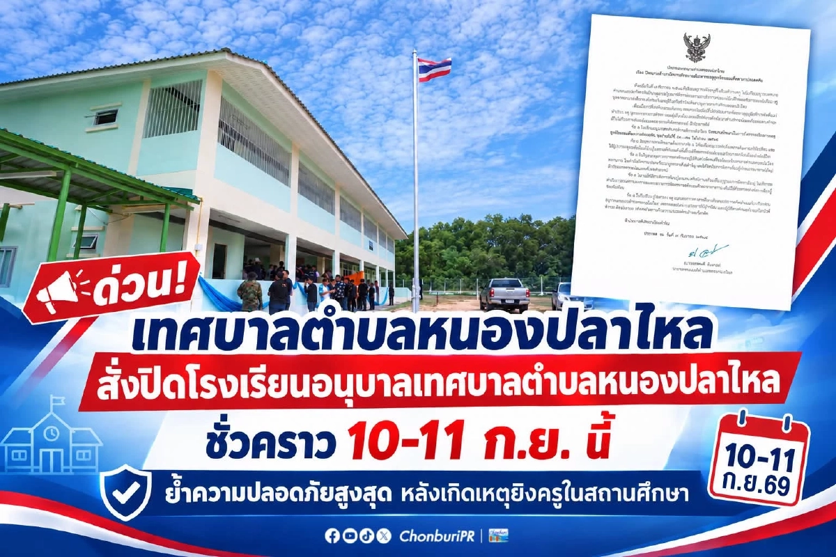 โรงเรียนอนุบาลเทศบาลตำบลหนองปลาไหล ปิดชั่วคราว 10-11 ก.ย. 69