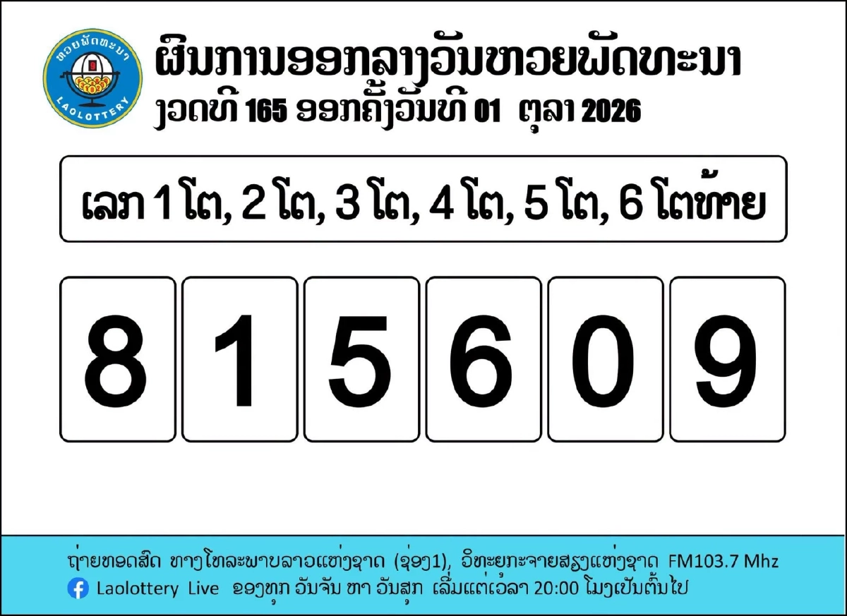 หวยลาววันนี้ 1/10/69 ถ่ายทอดสดหวยลาว หวยลาวพัฒนา 1 ตุลาคม 2569