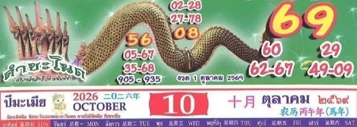 เลขเด็ด 'ปฏิทินคำชะโนด' 16 ต.ค. 69 คอหวยชวนลุ้น สายญาณพญานาค