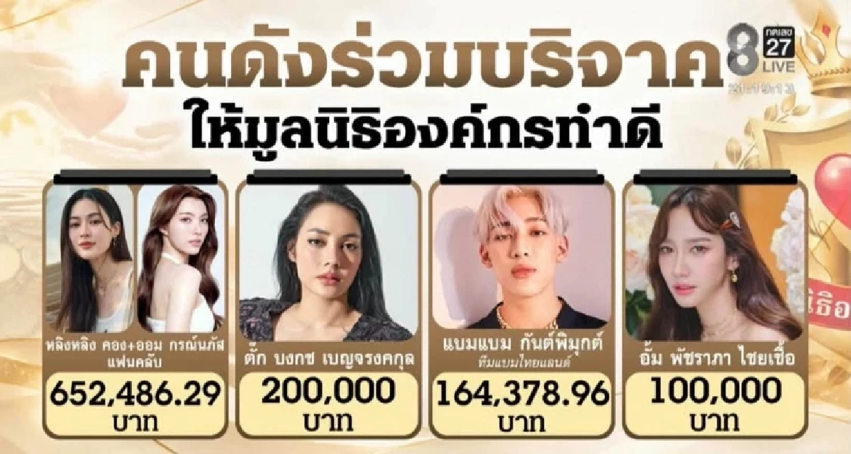 เปิดชื่อดาราบริจาค 'มูลนิธิองค์กรทำดี' บุ๋ม ปนัดดา รายการดังชี้มีแต่ท็อปสตาร์