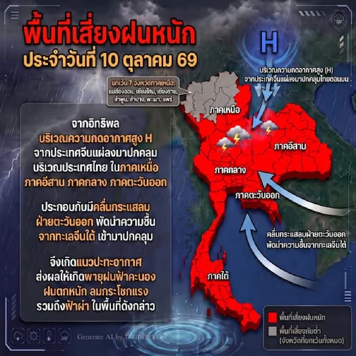 เพจ ที’ ลมฟ้าอากาศ เตือนพรุ่งนี้เกือบทั่วไทยตอนบนฝนจัดเต็ม