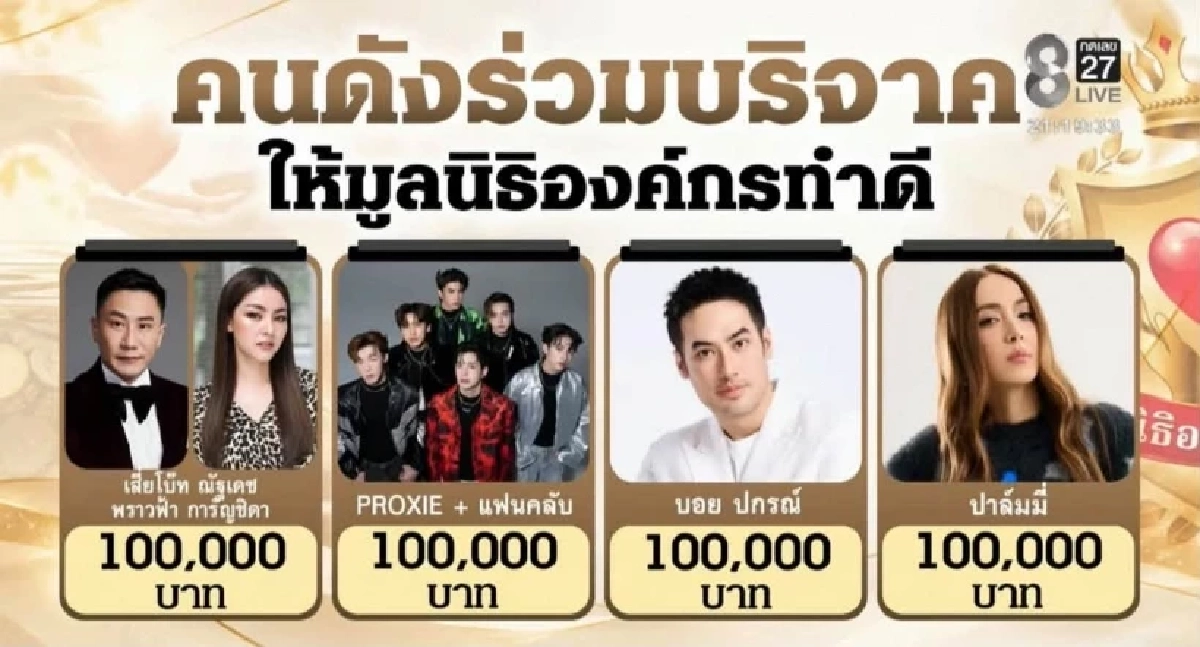เปิดชื่อดาราบริจาค 'มูลนิธิองค์กรทำดี' บุ๋ม ปนัดดา รายการดังชี้มีแต่ท็อปสตาร์