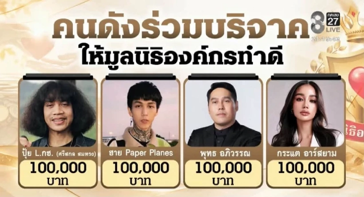 เปิดชื่อดาราบริจาค 'มูลนิธิองค์กรทำดี' บุ๋ม ปนัดดา รายการดังชี้มีแต่ท็อปสตาร์
