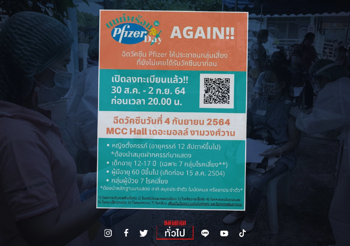 ด่วน "นนท์พร้อม Pfizer Day" วันสุดท้าย เหลือไม่ถึง 2,000 คน