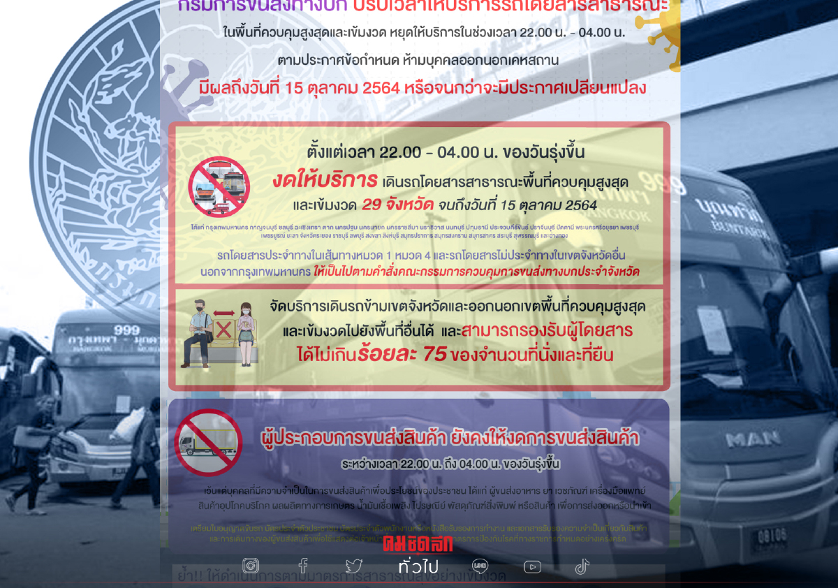 .เช็คให้ดี กรมการขนส่งทางบก ประกาศหยุดให้บริการรถโดยสาร 22.00 - 04.00 น..