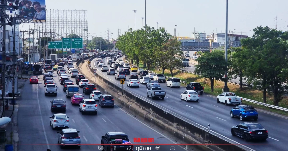 ถนนพระราม 2 ช่วง จ. สมุทรสาคร "จราจร" เคลื่อนตัวได้ คาดบางส่วนเดินทางล่วงหน้า