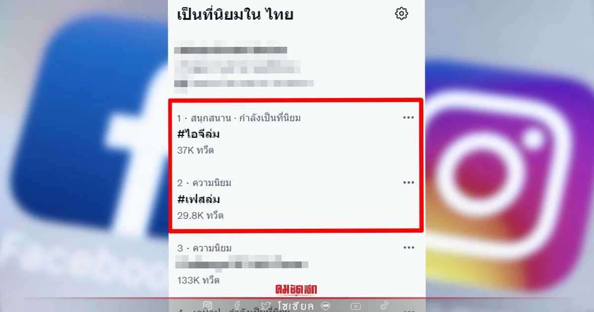 "เฟซบุ๊ก - ไอจี ล่ม" ทำชาวเน็ตแห่โพสต์ข้อความเดือด ติดเทรนด์ฮิตประเทศไทย "เฟซบุ๊ก - ไอจี ล่ม" ทำชาวเน็ตแห่โพสต์ข้อความเดือด ติดเทรนด์ฮิตประเทศไทย