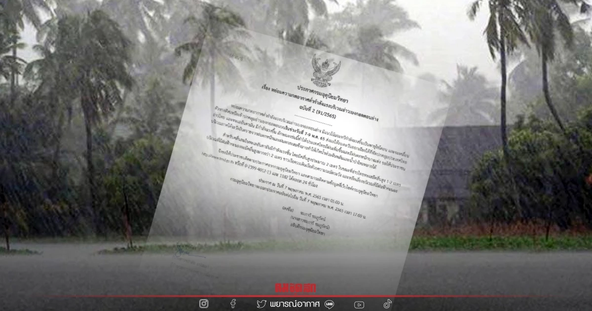 อุตุฯ เตือน ฉบับที่ 2 จับตา "พายุไซโคลน" ไทยมีฝนเพิ่ม ใต้ระวังน้ำป่าไหลหลาก