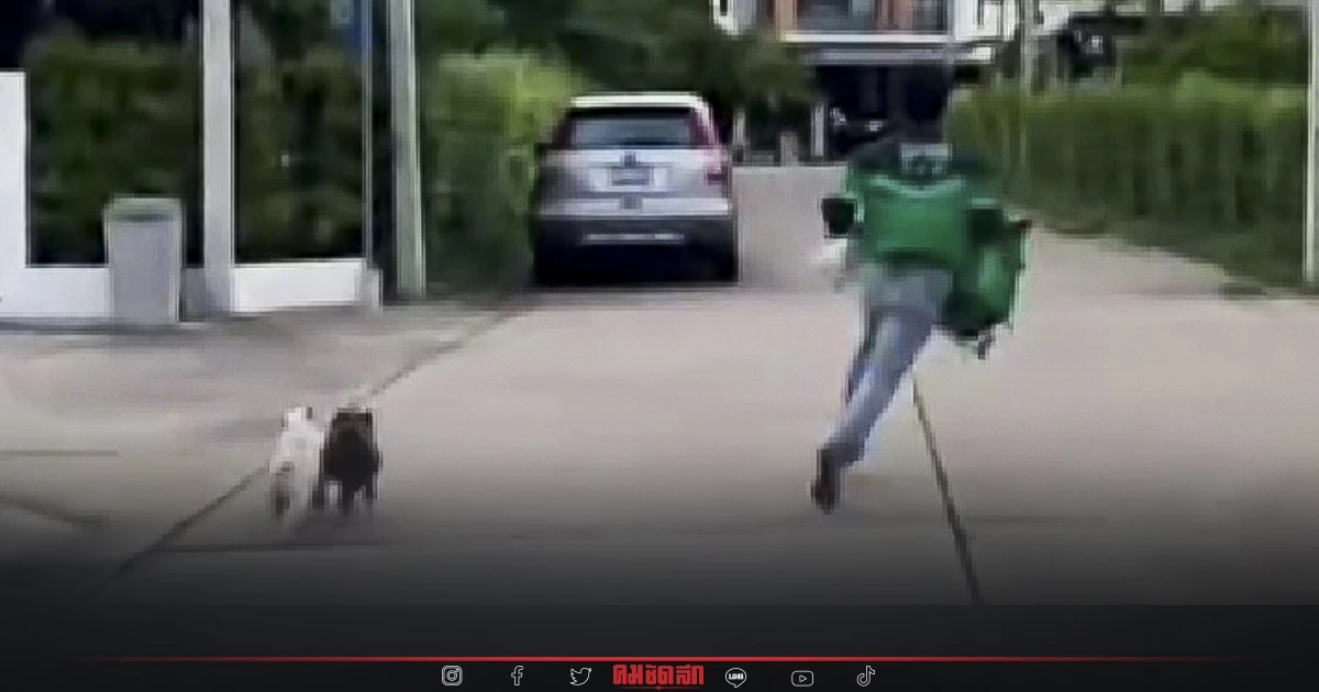 ไม่รอแล้ว "แกร็บ" ส่งอาหาร วิ่งสุดชีวิต มี น้องหมา ควบไล่หลัง