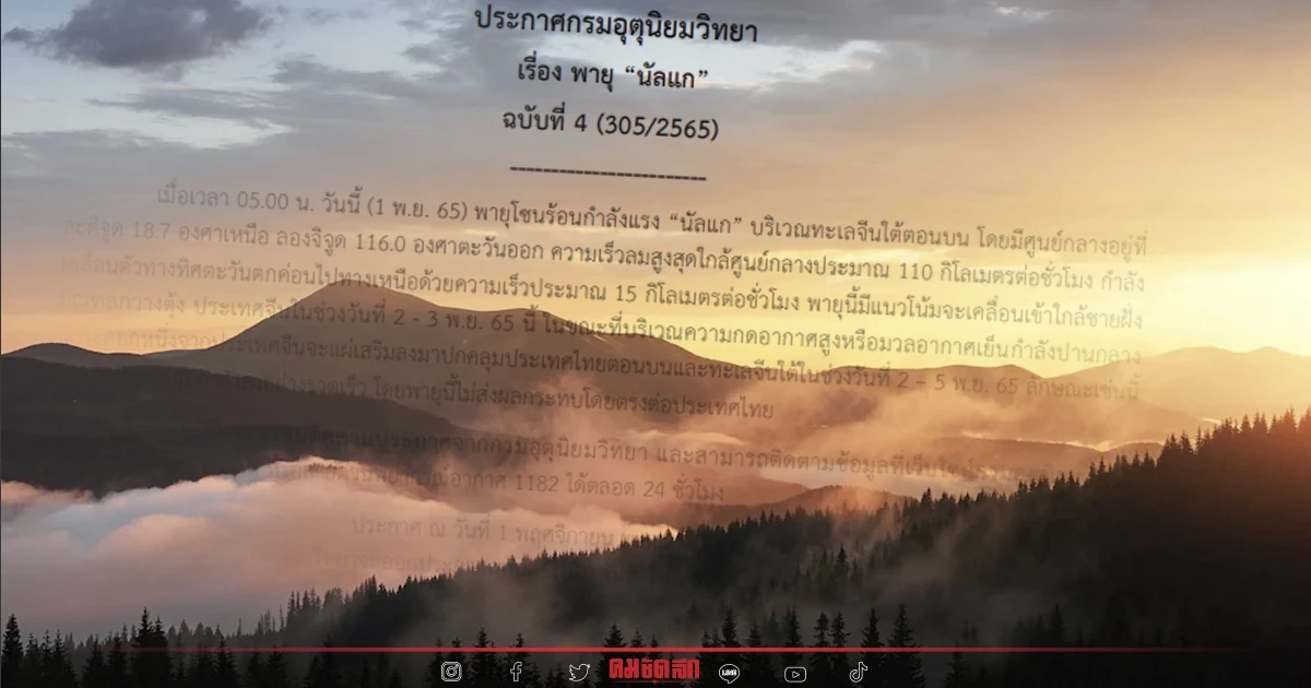 "พยากรณ์อากาศ" เตือน "นัลแก" เตรียมเข้าจีน 2 พ.ย. - ไทย อากาศเย็น ต่ำสุด 16 องศาฯ