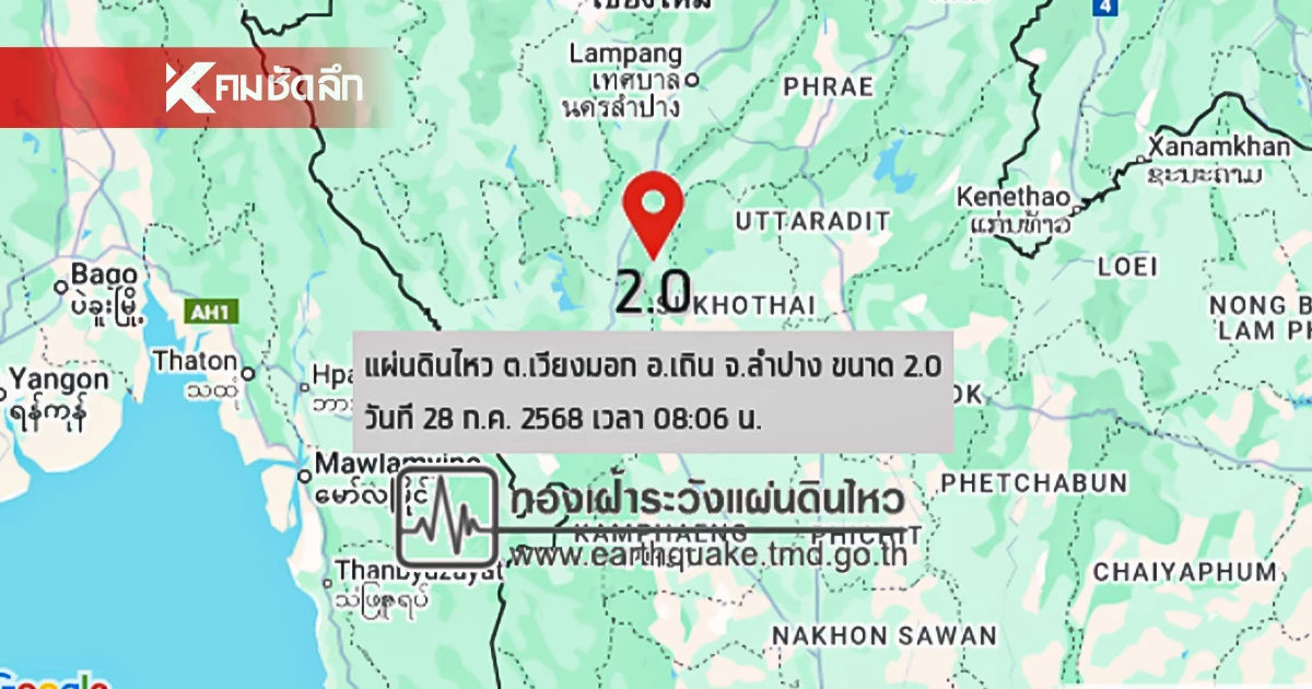 "แผ่นดินไหว" 29 ก.ค. 68 เมืองไทยศูนย์กลาง 2 จุดภาคเหนือ เขย่าแรงทั่วโลก