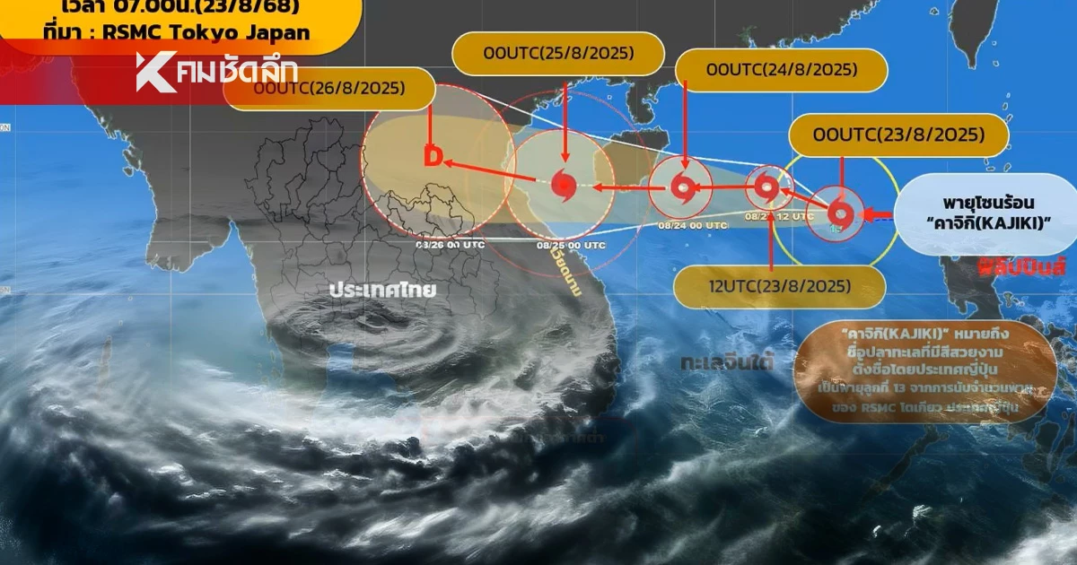 เตือนฉบับ 4 ไทยฝนตกหนัก "พายุดีเปรสชัน" ทวีกำลังเป็นพายุ "คาจิกิ" แล้ว