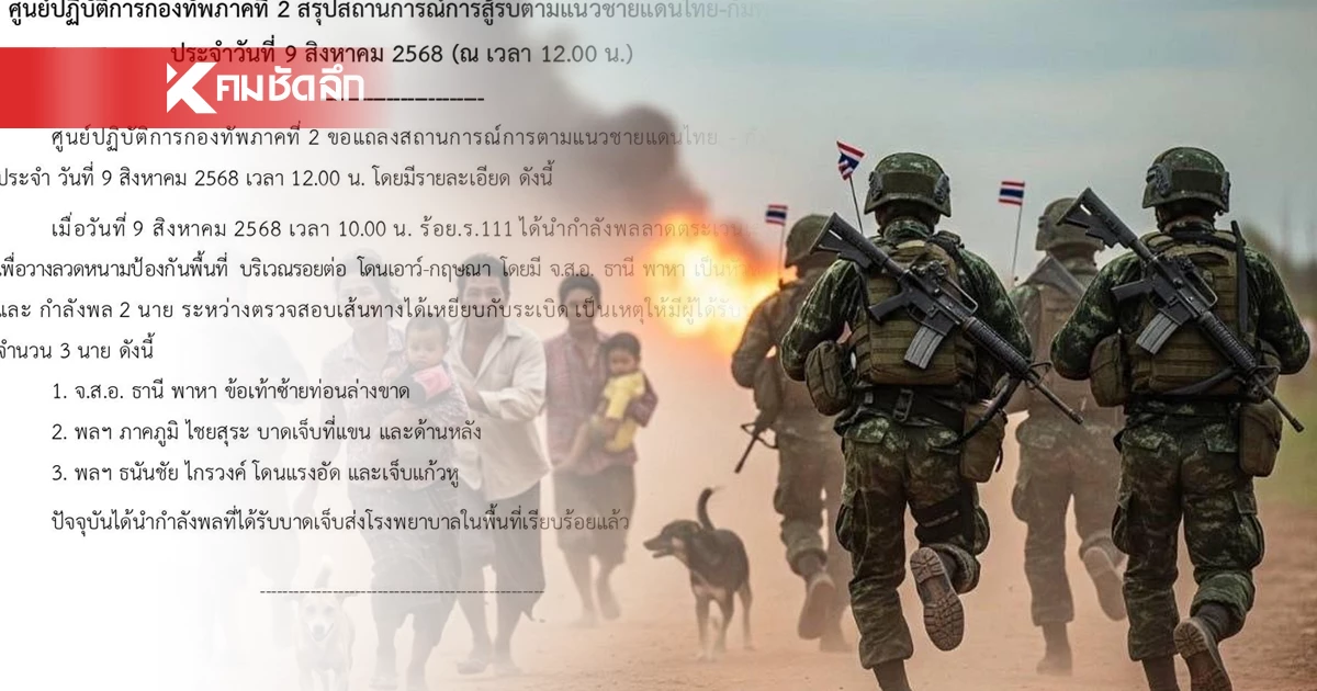 ด่วน! กำลังพล ร้อย.ร.111 เหยียบกับระเบิด บาดเจ็บ 3 นาย อัปเดตอาการ (ล่าสุด) ด่วน! กำลังพล ร้อย.ร.111 เหยียบกับระเบิด บาดเจ็บ 3 นาย อัปเดตอาการ (ล่าสุด)