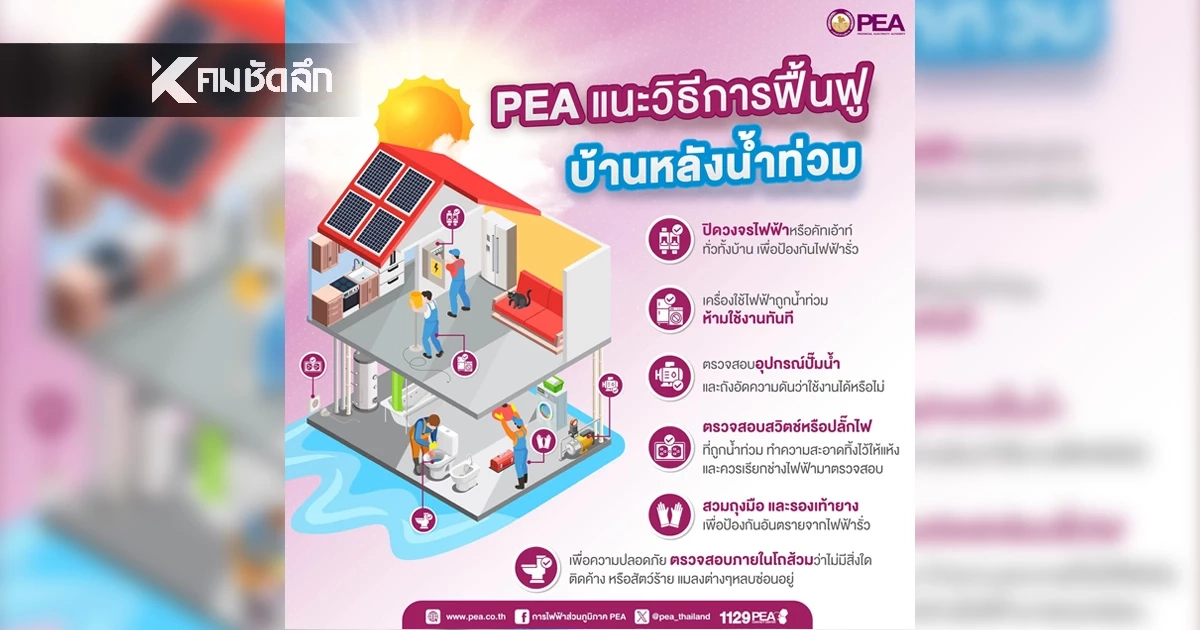 PEA แนะนำประชาชนเตรียมตัวเข้าบ้านหลังน้ำลด PEA แนะนำประชาชนเตรียมตัวเข้าบ้านหลังน้ำลด