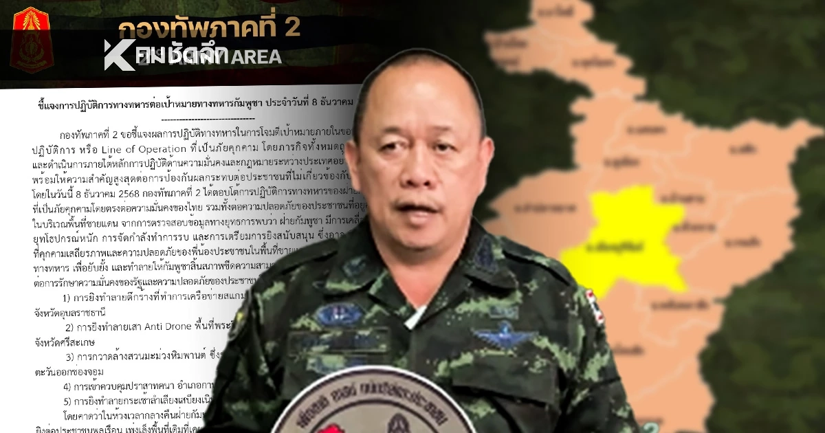 สรุปปฏิบัติการ'ทหารไทย' โจมตี 5 พิกัดเขมร หลัง'กัมพูชา'คือภัยคุกคาความมั่นคง