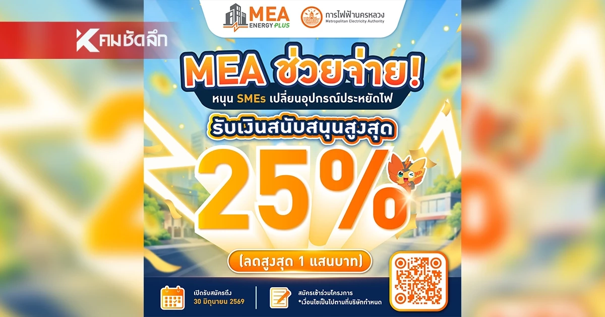 SMEs ห้ามพลาด MEA สนับสนุนค่าอุปกรณ์สูงสุด 25% สมัครได้ถึง 30 มิถุนายน 2569