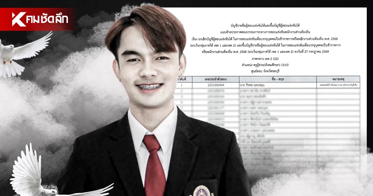 เศร้า! หนุ่มสอบได้ที่ 1 ครูผู้ช่วยเอกสังคมศึกษา ดับก่อนรู้ผล กสถ. จัดลำดับใหม่