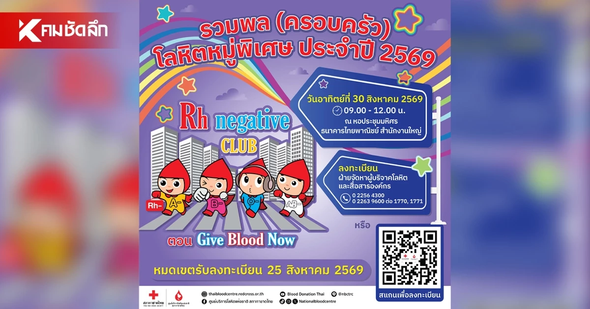 ศูนย์บริการโลหิตแห่งชาติ ชวนผู้บริจาคโลหิตหมู่พิเศษ Rh negative