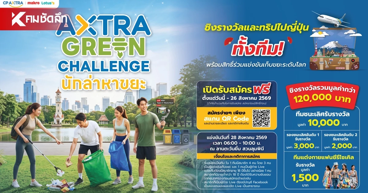 ซีพี แอ็กซ์ตร้า แท็กทีมล่าขยะ ใน “AXTRA GREEN CHALLENGE” ลุ้นไปญี่ปุ่นยกทีม ซีพี แอ็กซ์ตร้า แท็กทีมล่าขยะ ใน “AXTRA GREEN CHALLENGE” ลุ้นไปญี่ปุ่นยกทีม